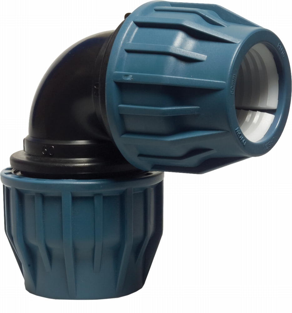 PP clamp elbow J 90° double 50 mm x 50 mm 16 bar