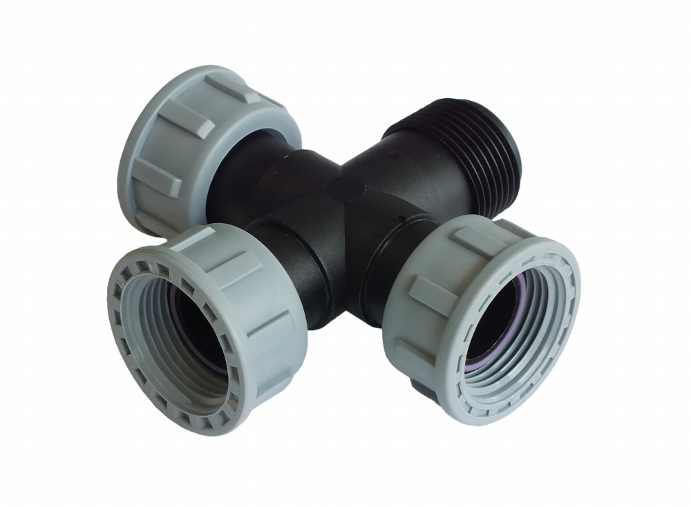 Cross distributor 3xo-ring seal 1"female x 1"male