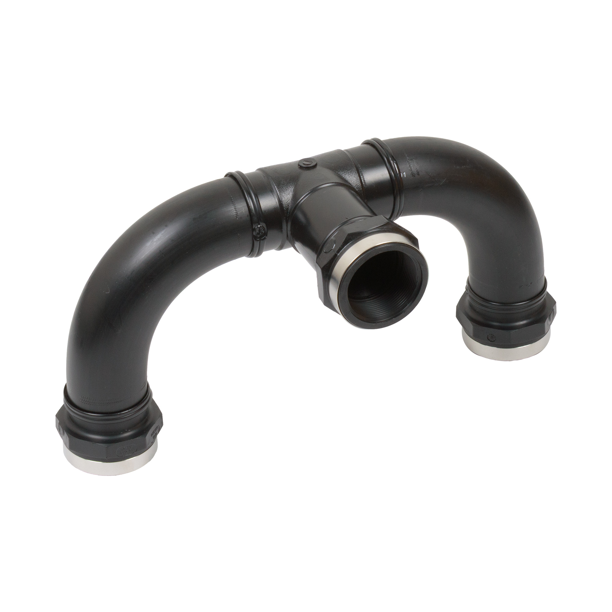 PE pipe joint horizontal, DN50, 360 mm dual spacing, 3x 2" fem. thread 