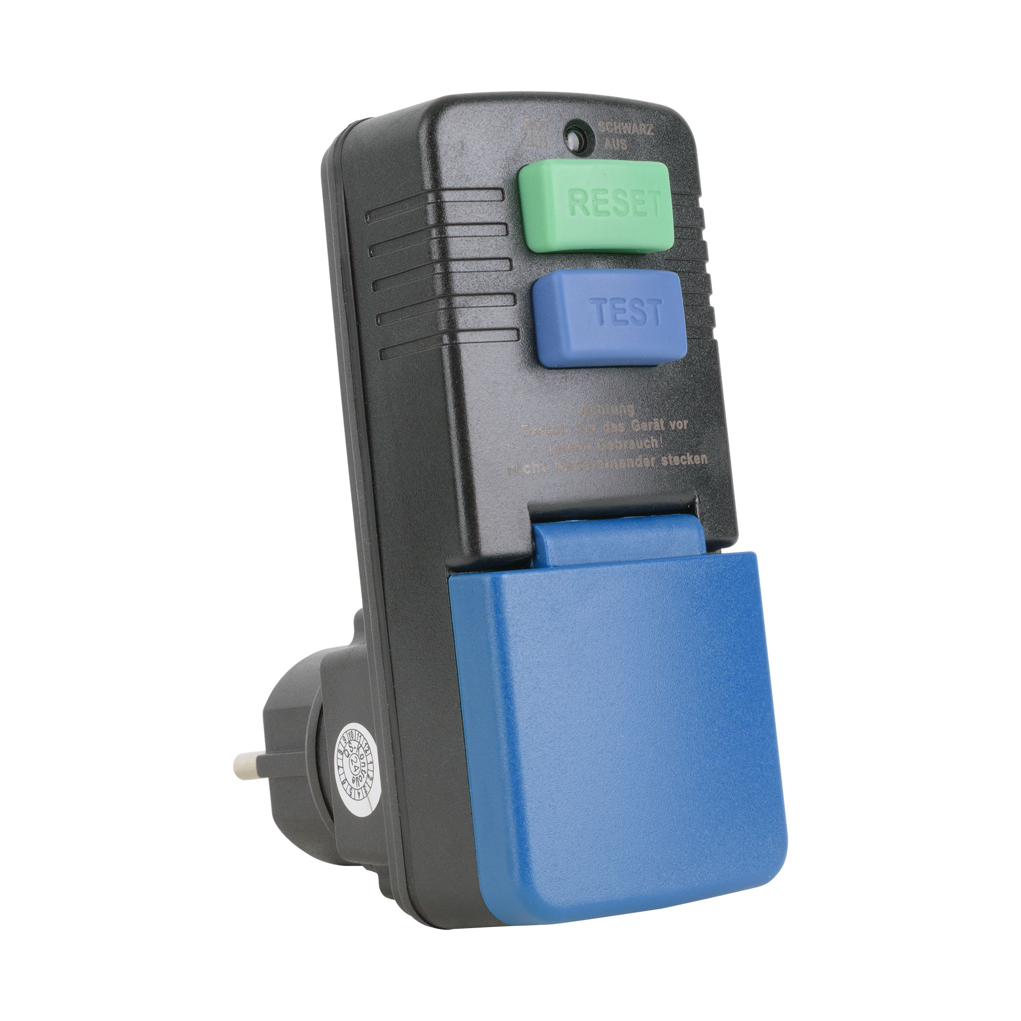 Adapter plug with residual current device personal protection switch, PRCD