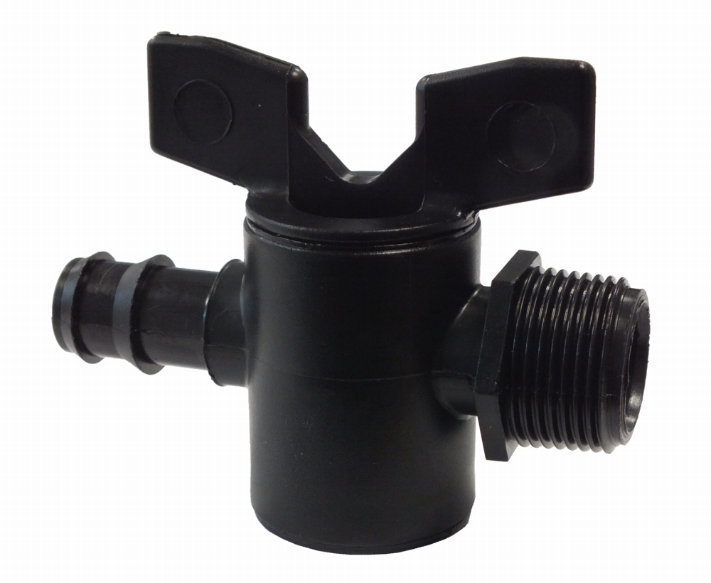 PP Absperrhahn 3/4" AGx20mm Tülle, 16mm Schlauch