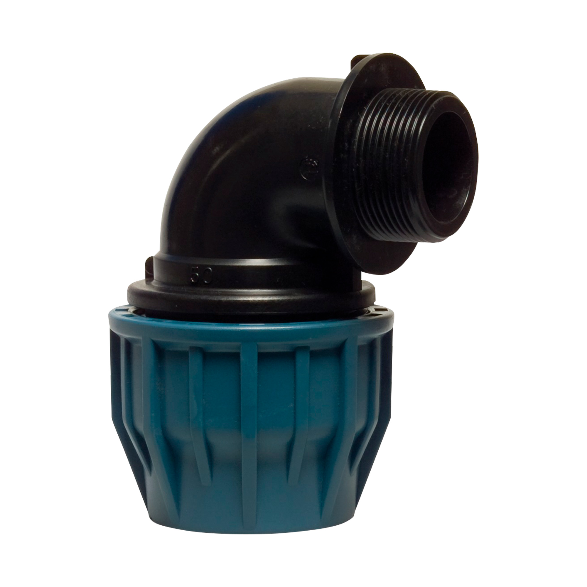 PP clamp elbow 90° 50 mm x G 2" male, 16 bar