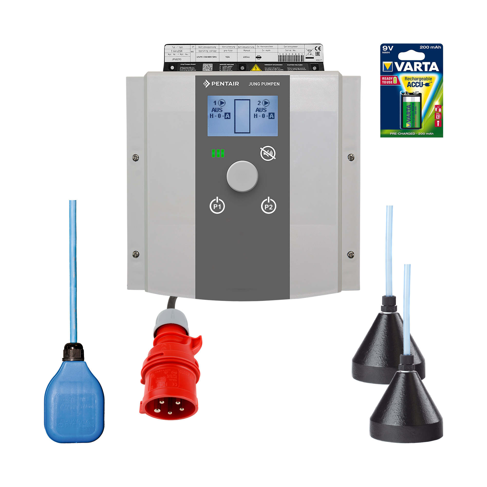 Dual pump control unit HighLogo 2-46 LC10; incl. level-control set 10 m; for 3-phase pump from 4-6 A; manufactured by Pentair Jung Pumpen